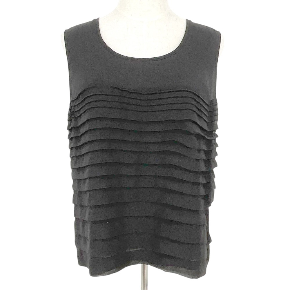 Coldwater Creek Black Sleeveless Tiered Ruffle Tank Top Women's Large 14 16‎